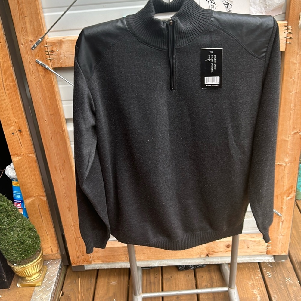 Alberto Cardinali sweater with leather shoulder panel (Cel)